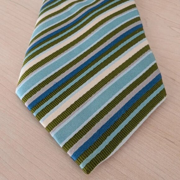 Canali Striped Silk Tie green and blue - Picture 7 of 9